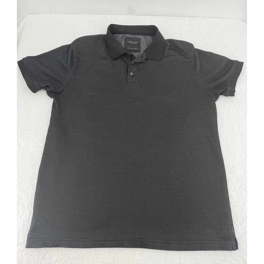 Denim & Flower Ricky Singh Black Short Sleeve Collar‎ Polo Shirt Mens Size Large